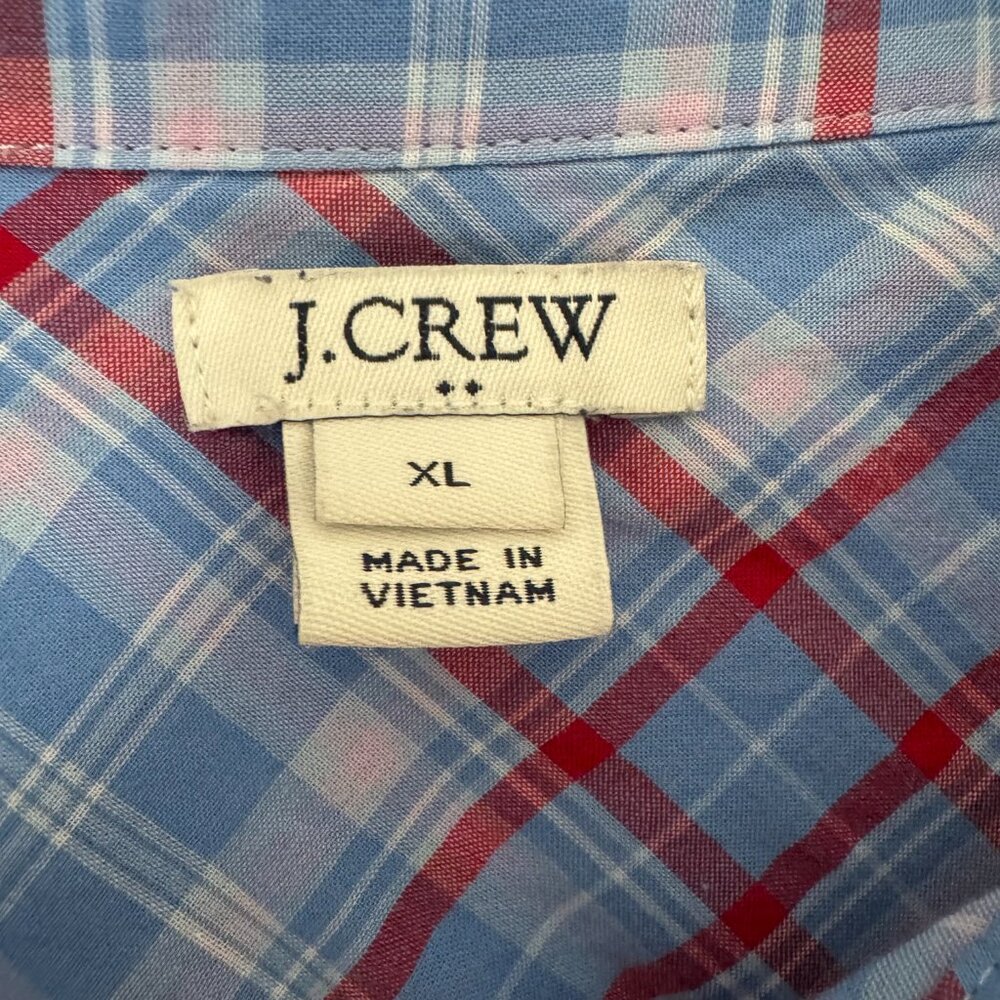 J. Crew plaid tie front button up shirt XL 100% Cotton - Picture 2 of 8